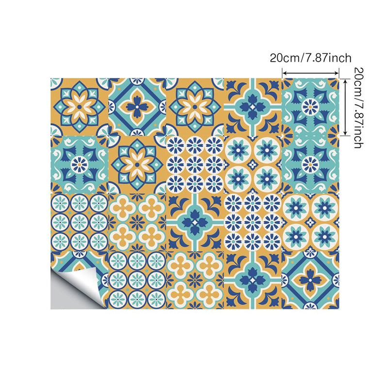 Bohemian Floral Tile Wallpaper Panel Blue Self Sticking Wall Art for Kitchen Backsplash