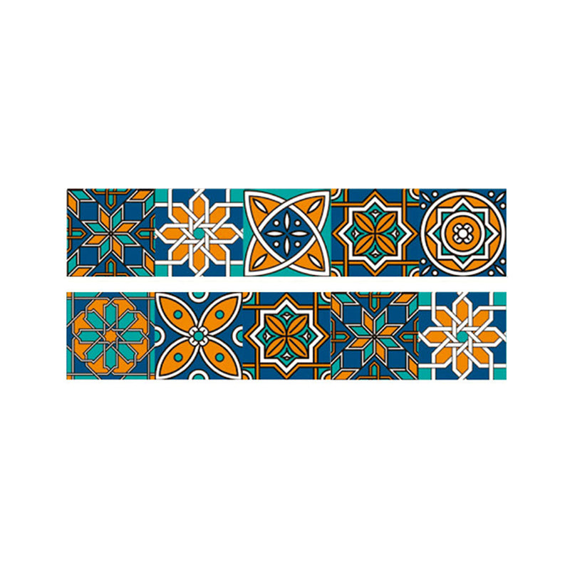 Ethnic Flowers Peel off Wallpaper Panel Set for Accent Wall, Blue, 3.5' L x 8" W