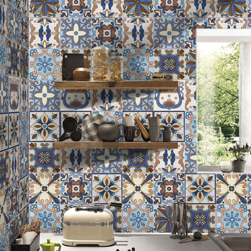 Bohemia Floral Pattern Wallpaper Panels Blue Baroque Tiles Wall Covering, Easy Peel off