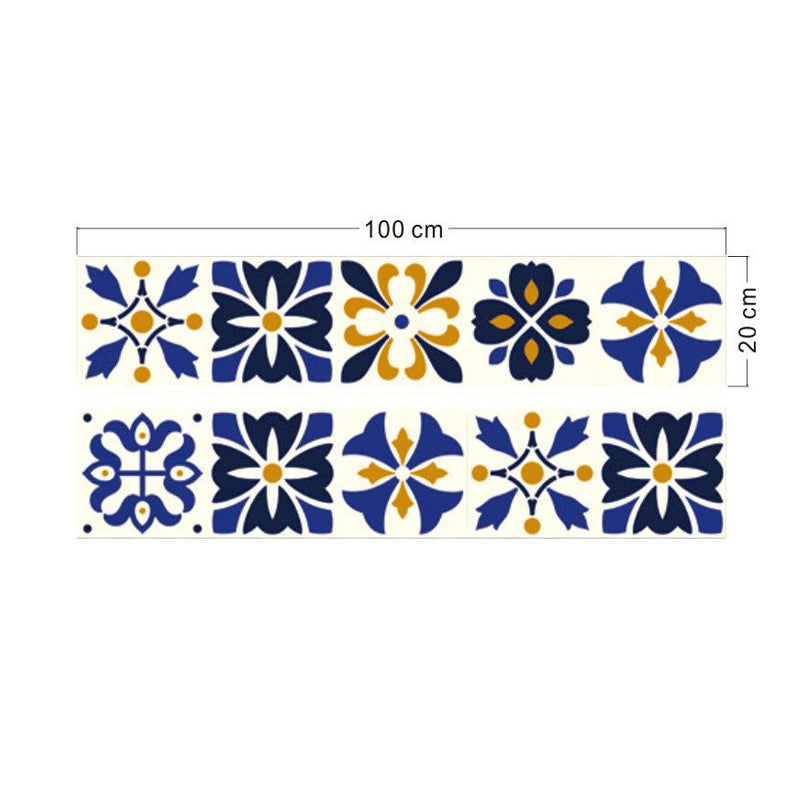 Blue Flower Print Wallpapers Self-Sticking Bohemian Kitchen Wall Art, 3.5' L x 8" W