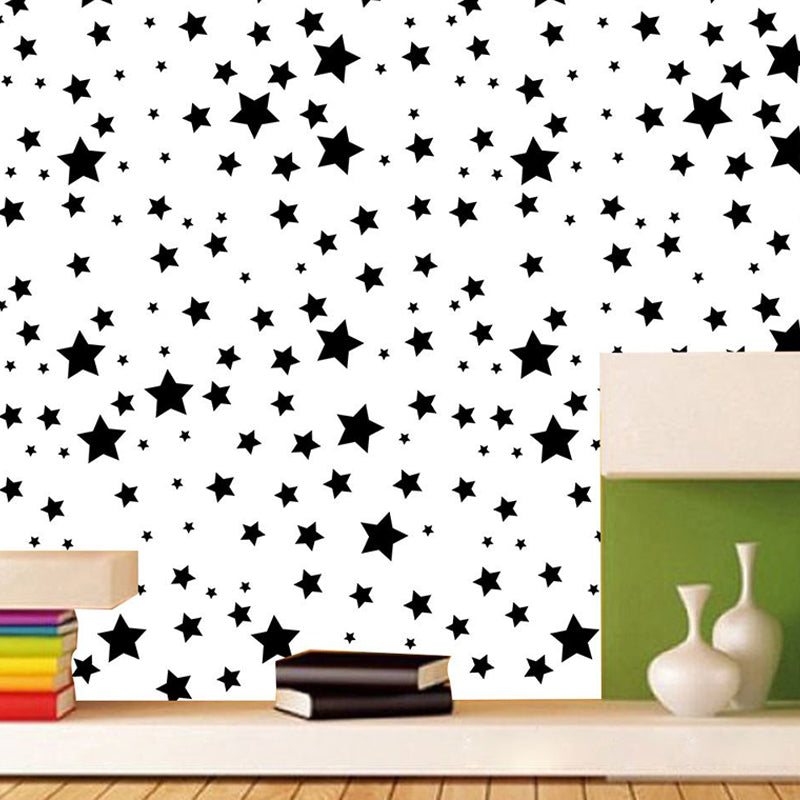 Starry Peel Wallpaper Panel Set Childrens Art Smooth Wall Covering in Black on White