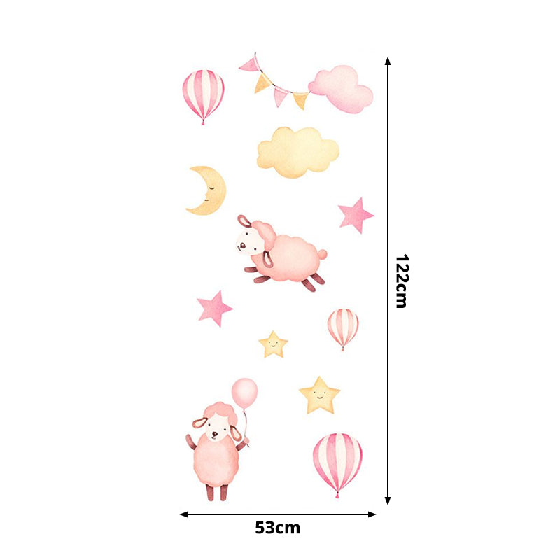 Pink Sheep Wallpaper Panel Set Animal Pattern Cartoon Peel off Wall Art for Baby Room