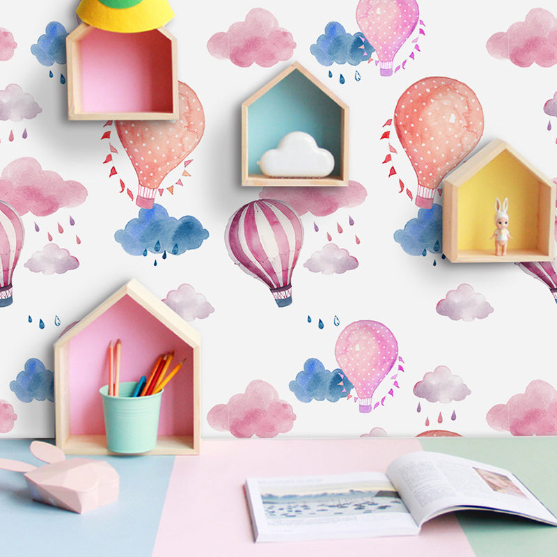 Hot Air Balloon Wallpaper Panels Pink PVC Wall Covering, Peel and Stick, 4' x 20.5"