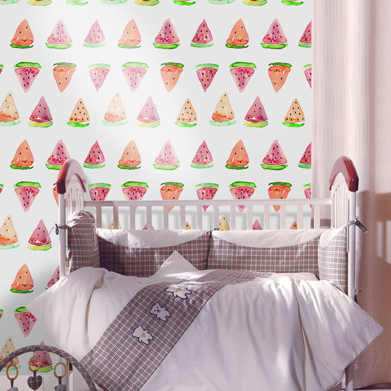 Orange Cartoon Stick Wallpaper Panels 4' x 20.5" Watermelon Slice Wall Covering for Kids Room