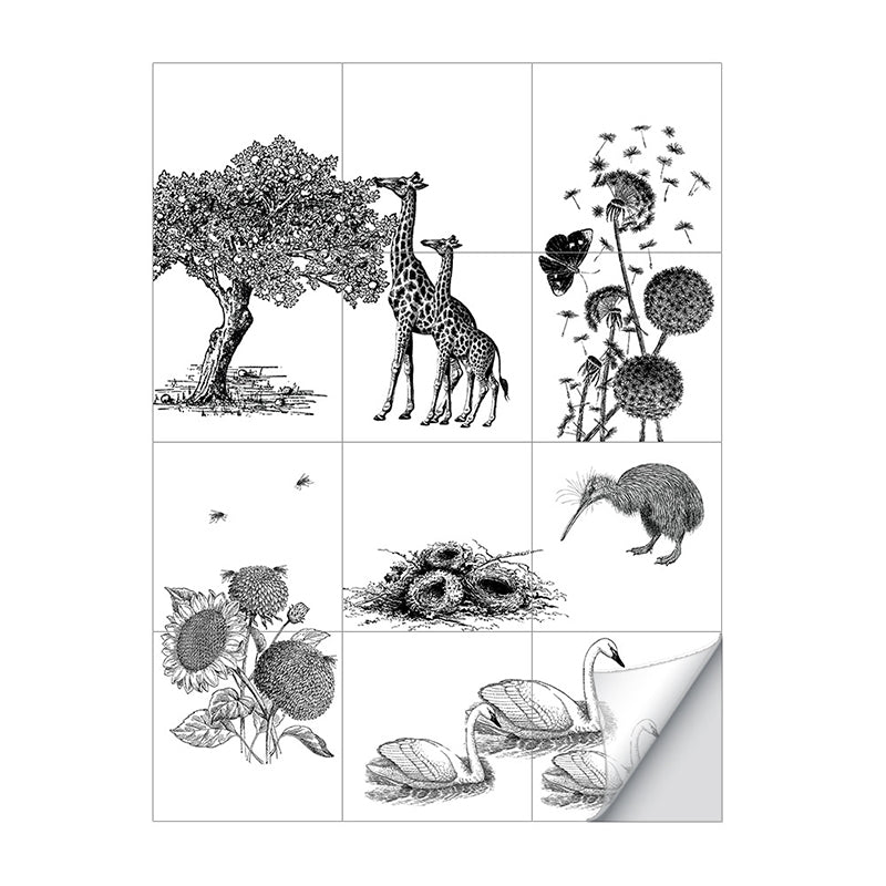 Animal and Plant Print Wallpapers Grey PVC Wall Covering, Peel and Paste, 8' L x 8" W