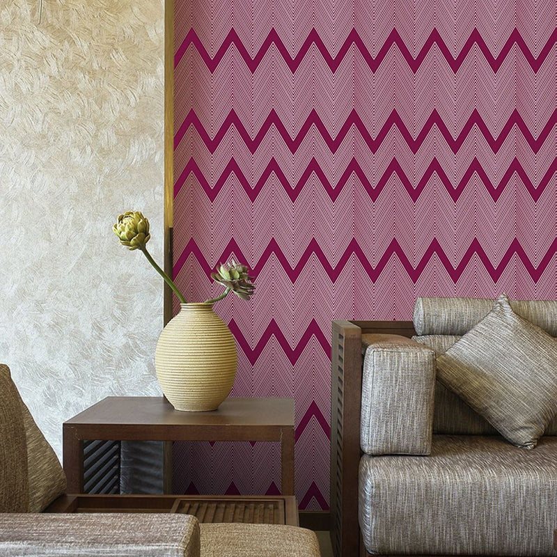 Rose Red Zigzag Pattern Wallpapers Geometric Modern Self Sticking Wall Covering for Parlor