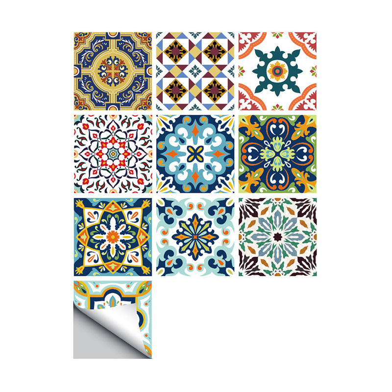 Moroccan Floral Tile Wallpapers Bohemian Smooth Wall Art in Blue, Peel and Stick