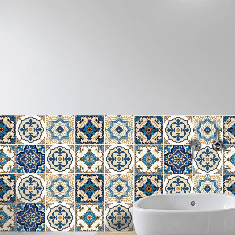 Blue Moroccan Wallpaper Panel Set 8' x 8" Flower Tiles Peel off Wall Decor for Kitchen