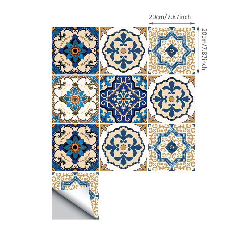 Blue Moroccan Wallpaper Panel Set 8' x 8" Flower Tiles Peel off Wall Decor for Kitchen