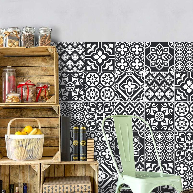 Grey Flower Print Wallpaper Panels Self Sticking Boho Living Room Wall Art, 8' x 8"