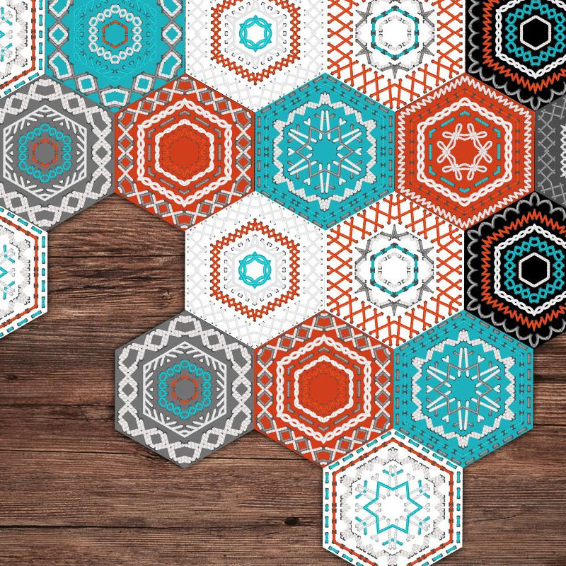 Red Hexagon Wallpaper Panel Set Tiles Bohemia Self-Stick Wall Covering for Bedroom