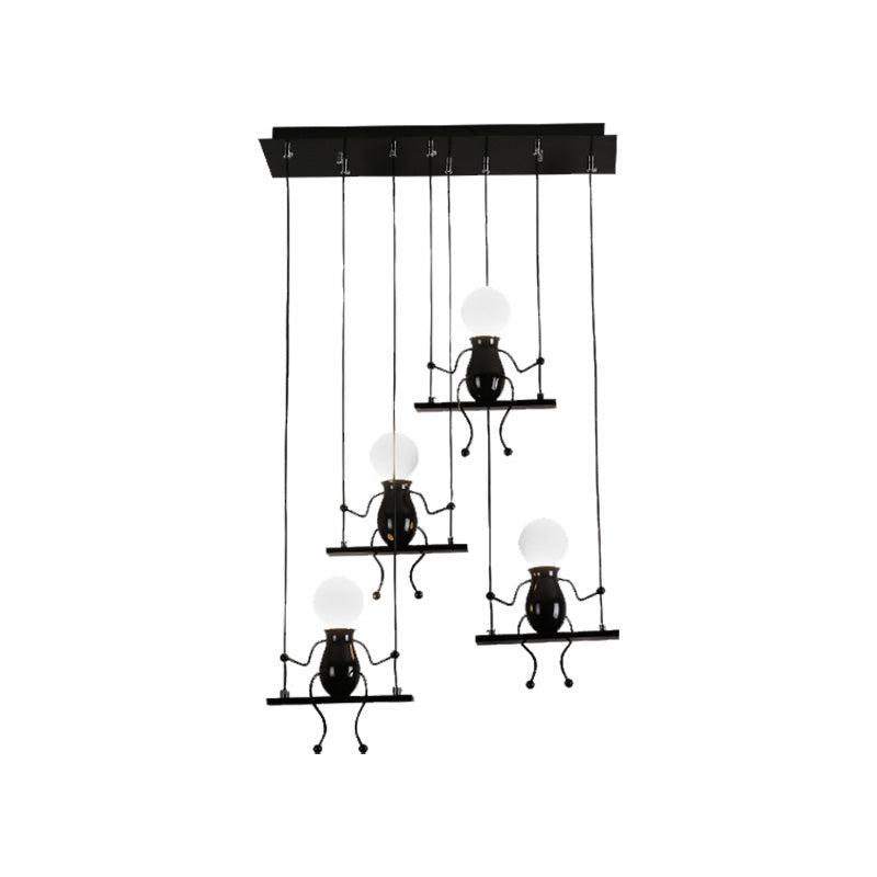 3/4/6 Bulbs Little People Multi Pendant Light Contemporary Metal Hanging Light Fixture in Black