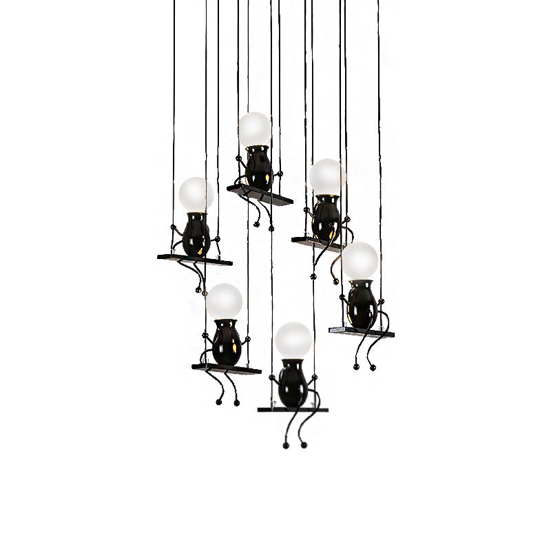 3/4/6 Bulbs Little People Multi Pendant Light Contemporary Metal Hanging Light Fixture in Black