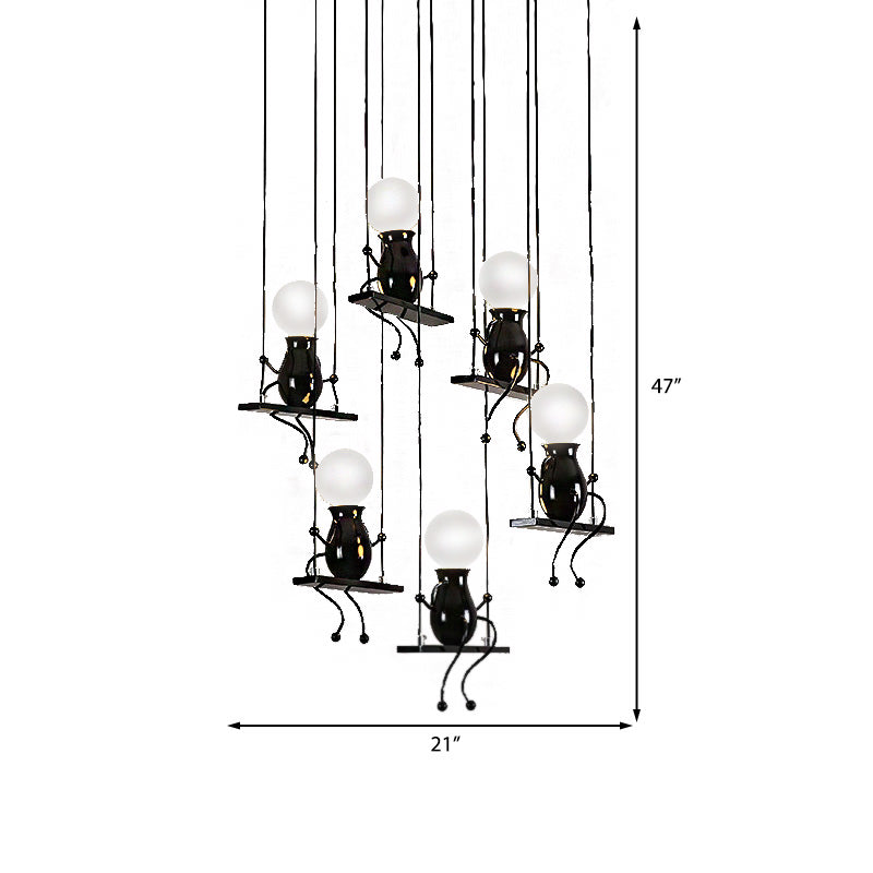 3/4/6 Bulbs Little People Multi Pendant Light Contemporary Metal Hanging Light Fixture in Black