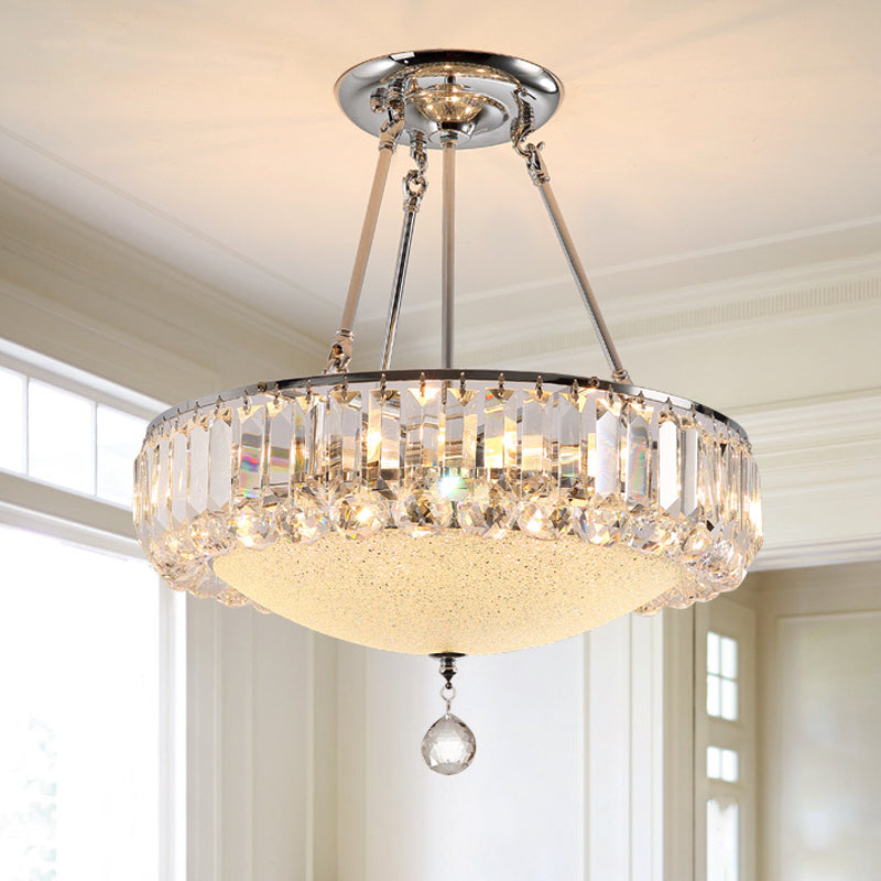 Cylindre Chrome Crystal Pendant Light Grosted Glass Pannel Pendant Pendard avec Crystal Drop Drop Final