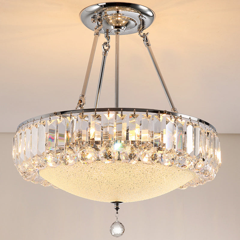 Cylindre Chrome Crystal Pendant Light Grosted Glass Pannel Pendant Pendard avec Crystal Drop Drop Final