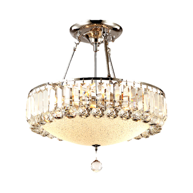 Cylindre Chrome Crystal Pendant Light Grosted Glass Pannel Pendant Pendard avec Crystal Drop Drop Final