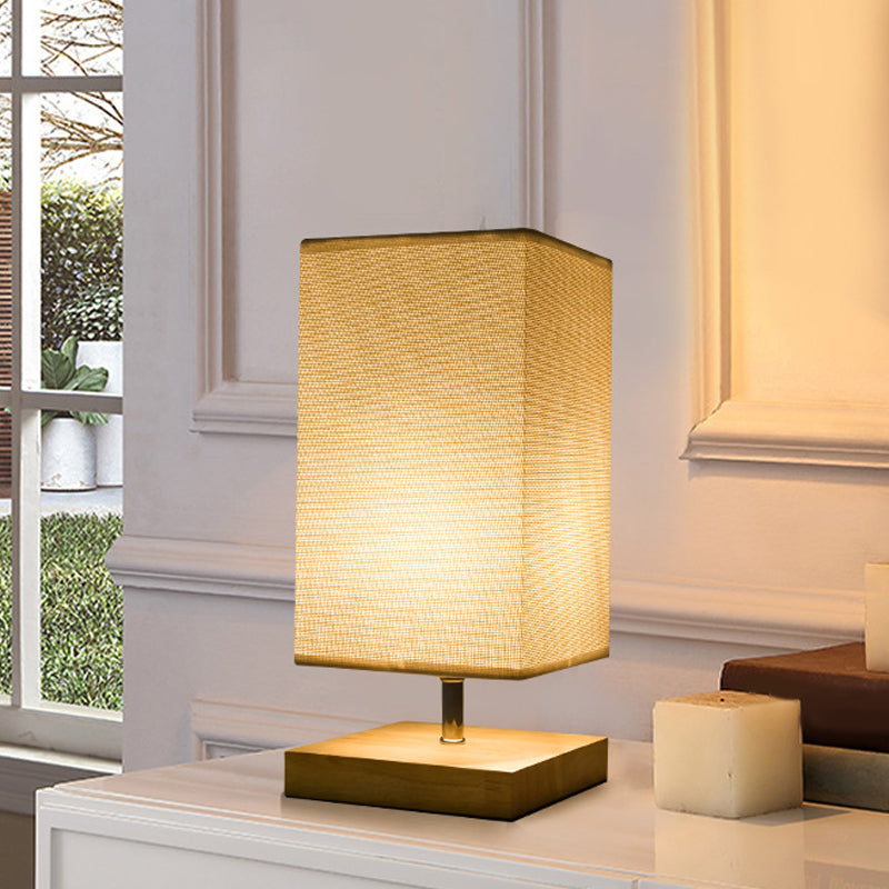 Contemporary Rectangular Task Lighting Fabric 1 Head Night Table Lamp in Flaxen