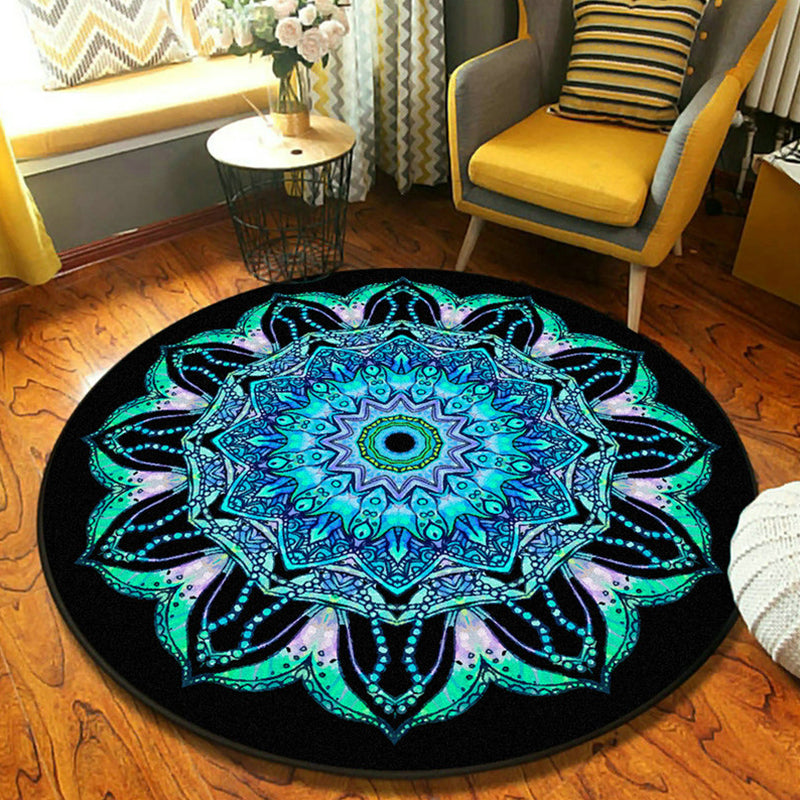 Fancy Mandala Area Rug Dark Color Moroccan Carpet Polyester Pet Friendly Rug for Living Room