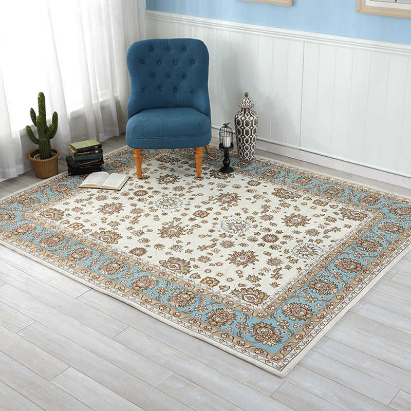 Beige Vintage Rug Polyester Flower Pattern Carpet Washable Pet Friendly Anti-Slip Backing Carpet for Parlour