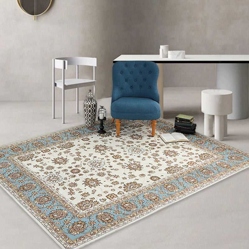 Beige Vintage Rug Polyester Flower Pattern Carpet Washable Pet Friendly Anti-Slip Backing Carpet for Parlour