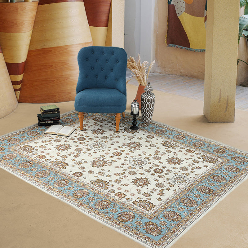 Beige Vintage Rug Polyester Flower Pattern Carpet Washable Pet Friendly Anti-Slip Backing Carpet for Parlour