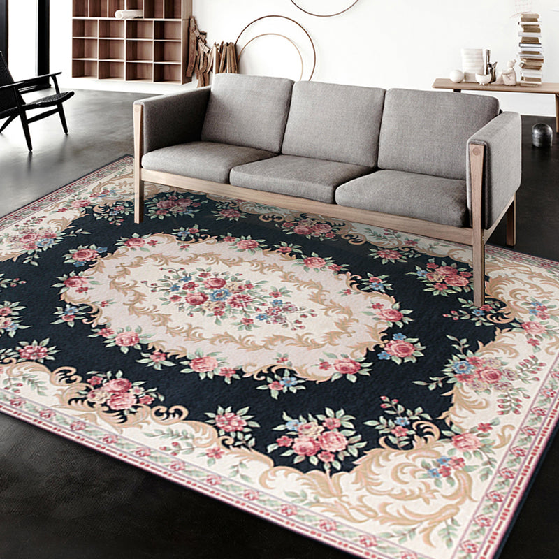 Multi Colored Bedroom Rug Vintage Floral Pattern Carpet Polyester Pet Friendly Washable Non-Slip Backing Carpet