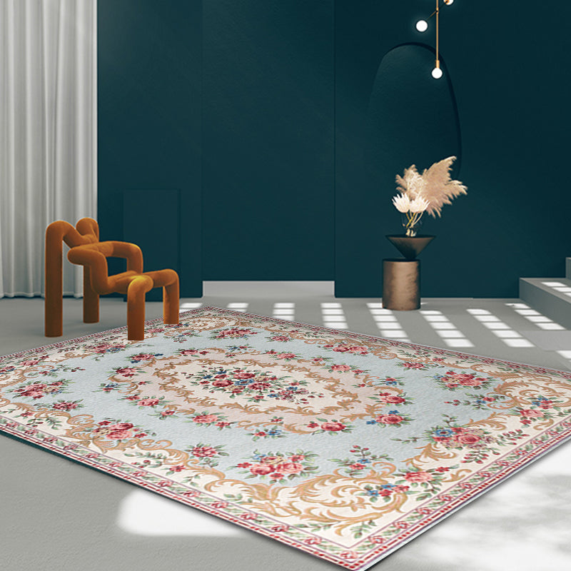 Multi Colored Bedroom Rug Vintage Floral Pattern Carpet Polyester Pet Friendly Washable Non-Slip Backing Carpet