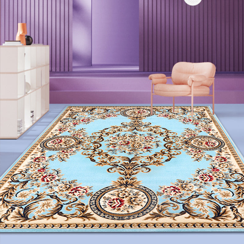 Classic Floral Pattern Rug Multicolor Retro Carpet Polyester Washable Pet Friendly Anti-Slip Backing Area Rug for Parlour