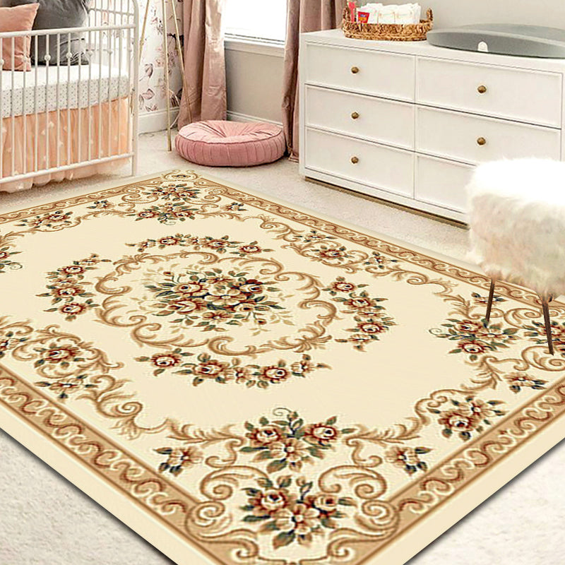 Unique Multicolor Flower Pattern Rug Polyester Vintage Area Rug Pet Friendly Washable Anti-Slip Rug for Sitting Room