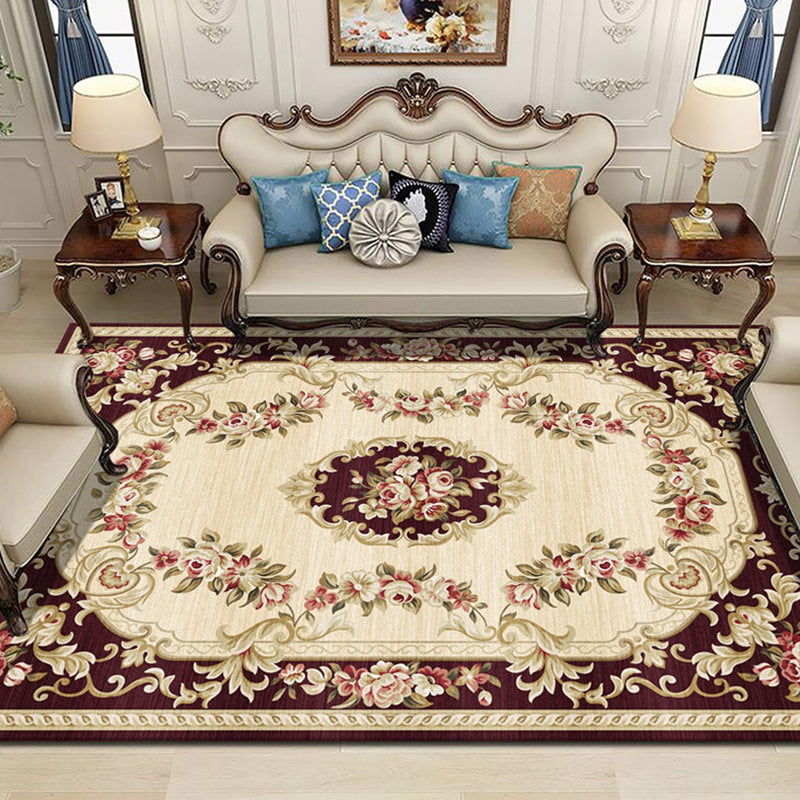 Traditioneller Blumenmuster Teppich Blau und rotes Retro Teppich Polyester waschbarer Haustierfreundlicher Anti-Schlupf-Flächen-Teppich für Salon