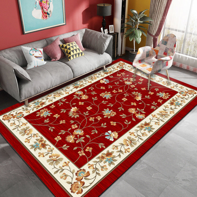 Unique Vintage Rug Polyester Flower Pattern Area Rug Washable Pet Friendly Anti-Slip Backing Carpet for Sleeping Room