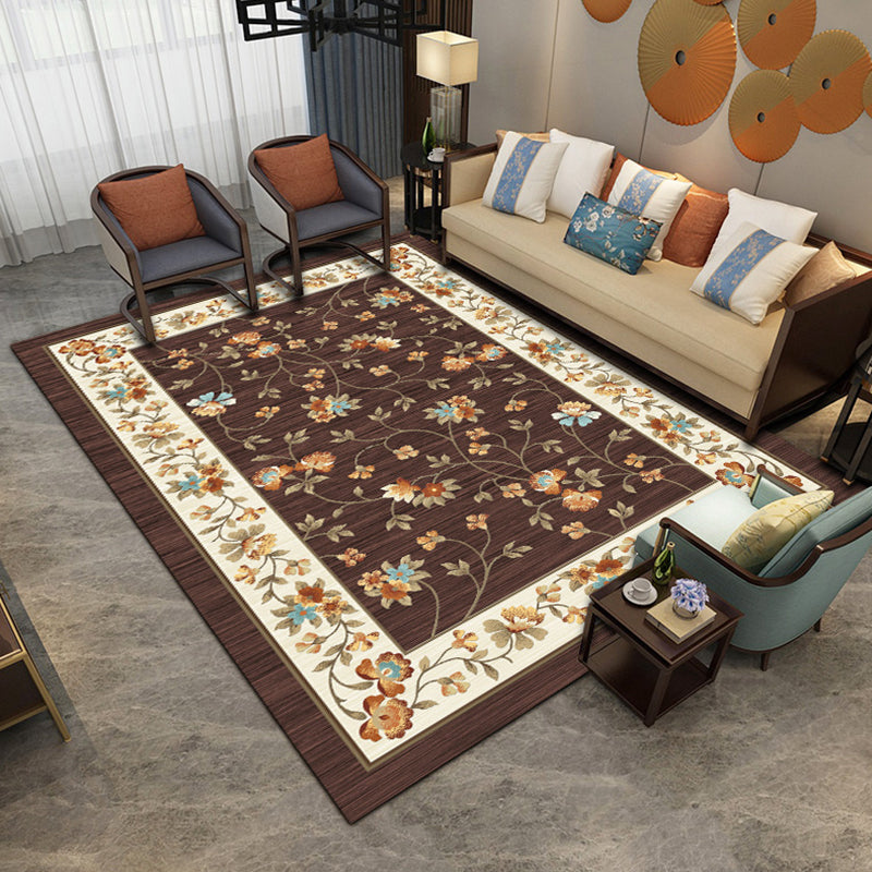 Unique Vintage Rug Polyester Flower Pattern Area Rug Washable Pet Friendly Anti-Slip Backing Carpet for Sleeping Room