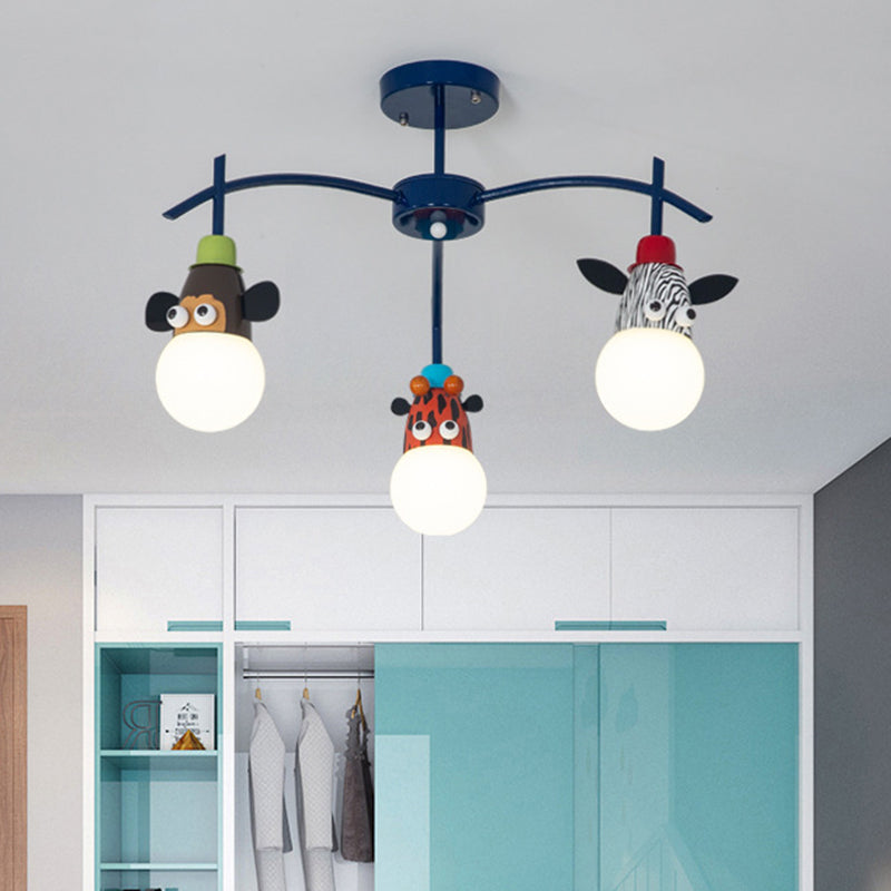 Kids Dark Blue Semi Flushmount Light Animal Metal Ceiling Light for Foyer Bathroom