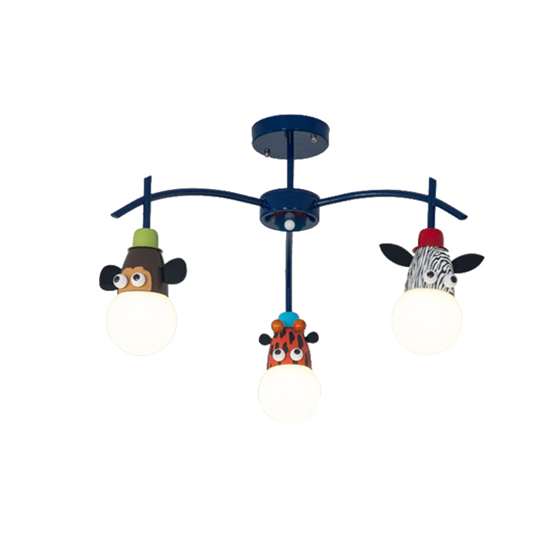 Kids Dark Blue Semi Flushmount Light Animal Metal Ceiling Light for Foyer Bathroom