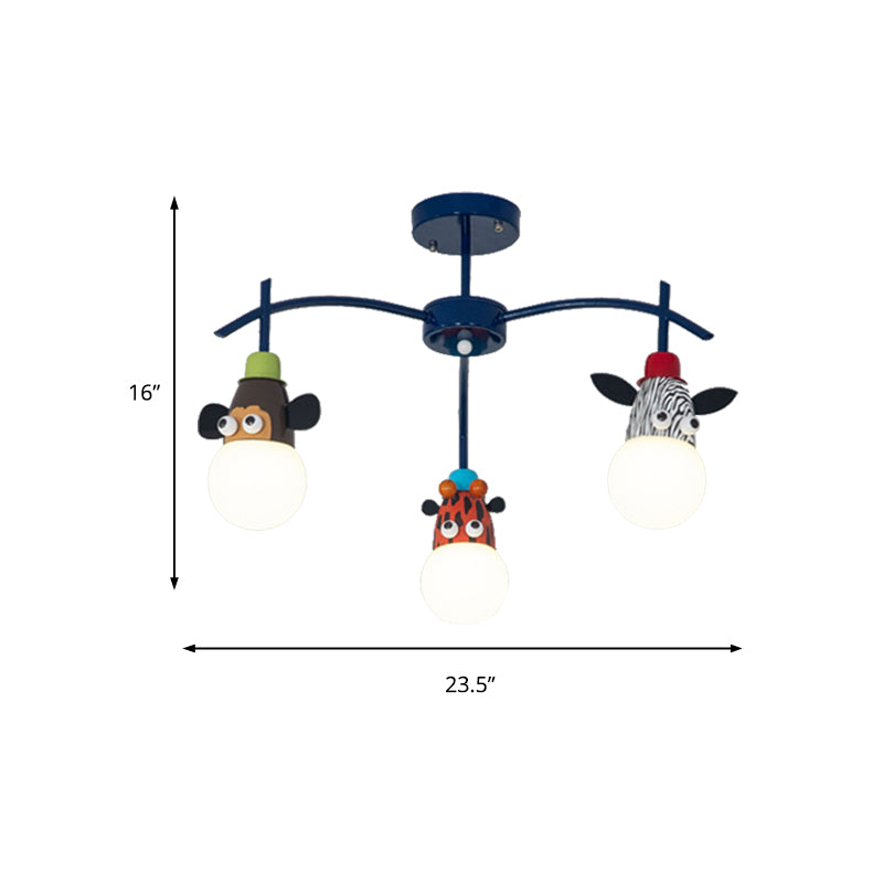 Kids Dark Blue Semi Flushmount Light Animal Metal Ceiling Light for Foyer Bathroom