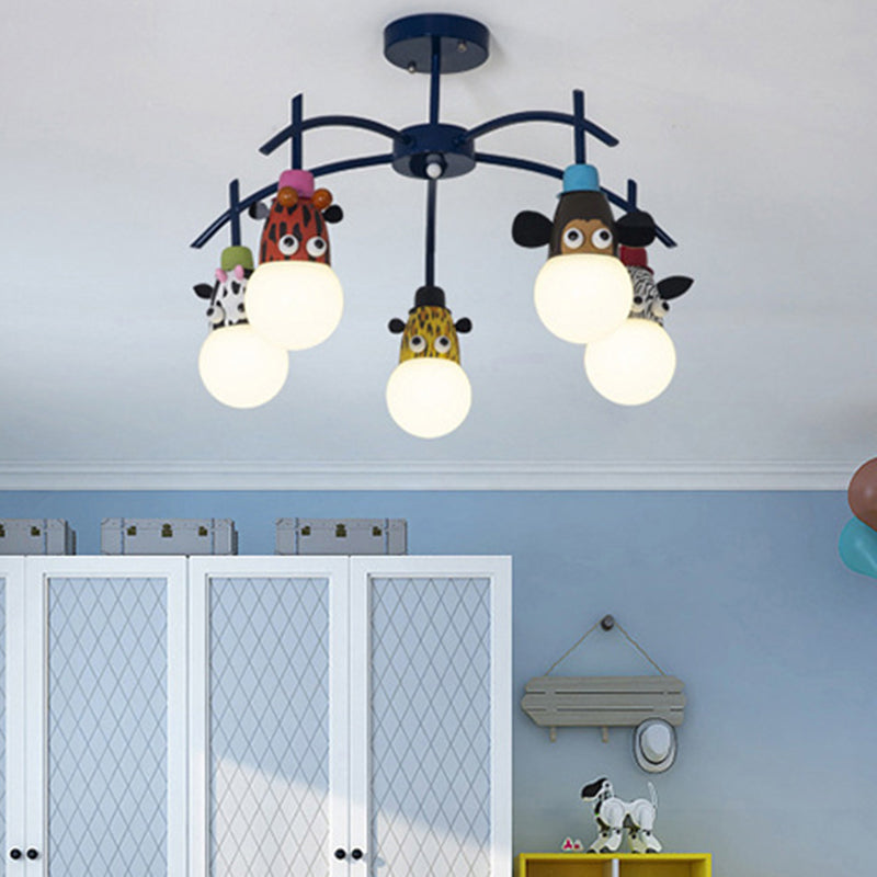 Kids Dark Blue Semi Flushmount Light Animal Metal Ceiling Light for Foyer Bathroom