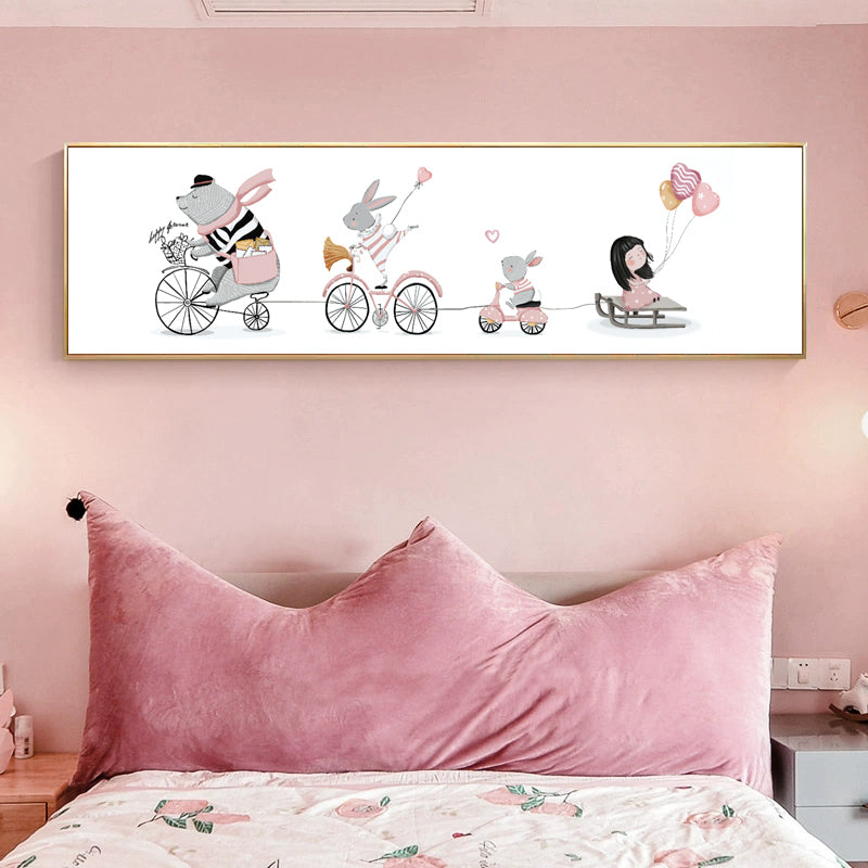 Drawing Animals Canvas Art Pastel Color Cartoon Wall Decor for Childrens Bedroom