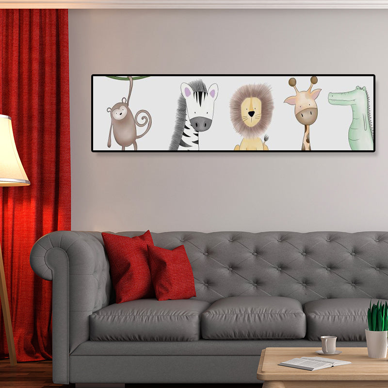 Drawing Animals Canvas Art Pastel Color Cartoon Wall Decor for Childrens Bedroom