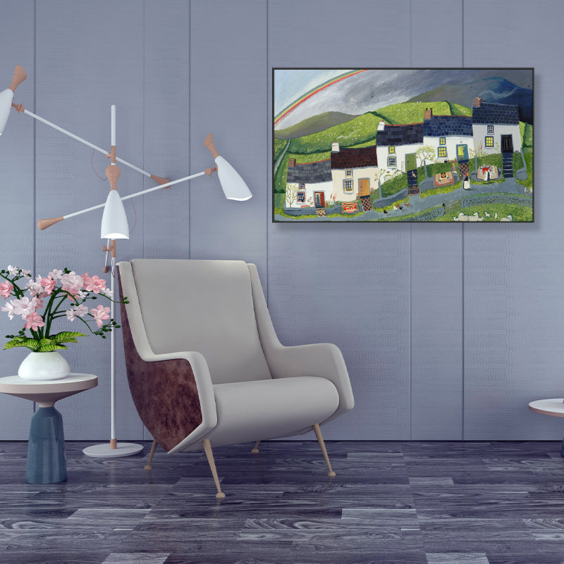 Picturesque Scenery Wall Art Living Room Illustration Farmhouse Canvas in Light Color