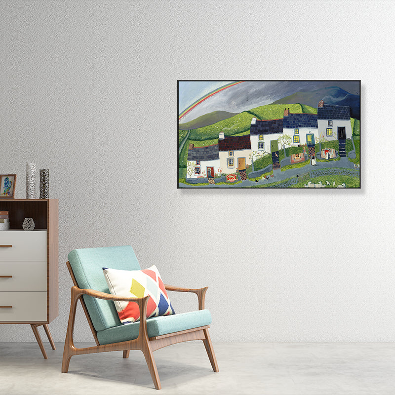 Picturesque Scenery Wall Art Living Room Illustration Farmhouse Canvas in Light Color