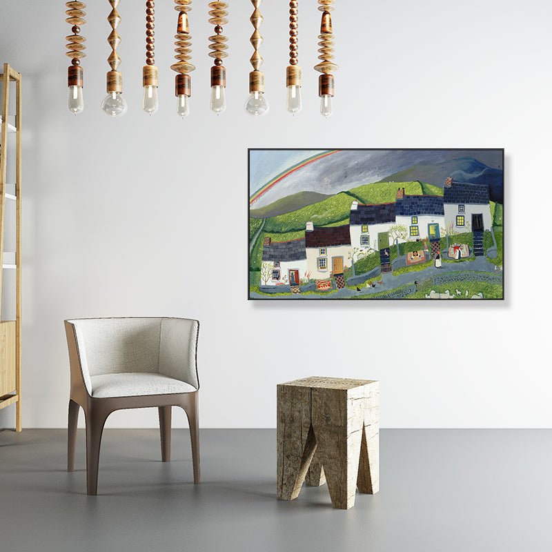 Picturesque Scenery Wall Art Living Room Illustration Farmhouse Canvas in Light Color