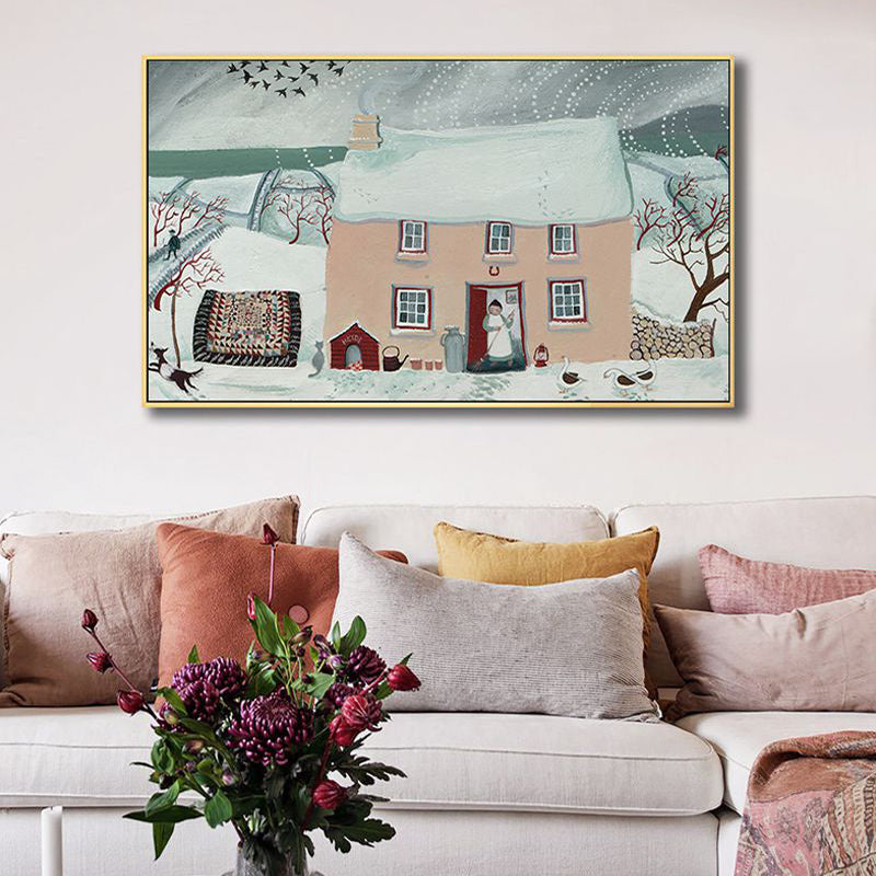 Picturesque Scenery Wall Art Living Room Illustration Farmhouse Canvas in Light Color