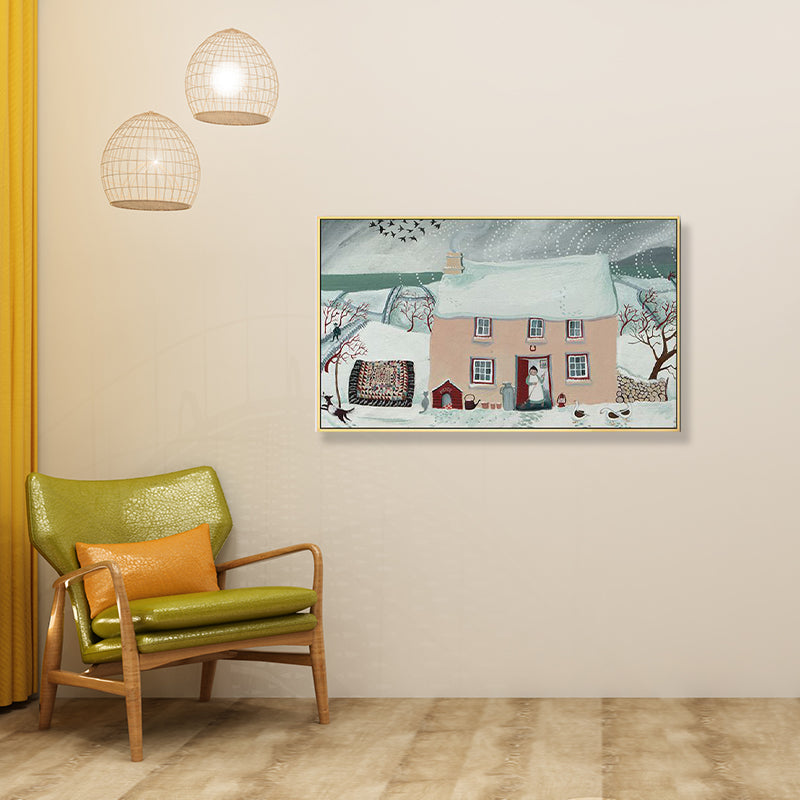 Picturesque Scenery Wall Art Living Room Illustration Farmhouse Canvas in Light Color