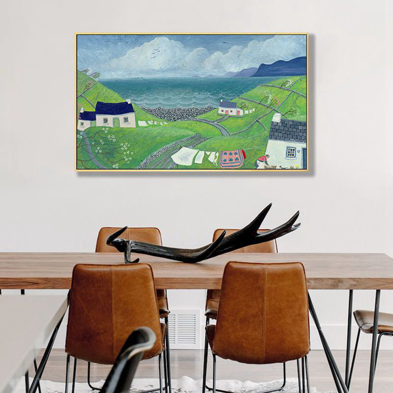 Picturesque Scenery Wall Art Living Room Illustration Farmhouse Canvas in Light Color