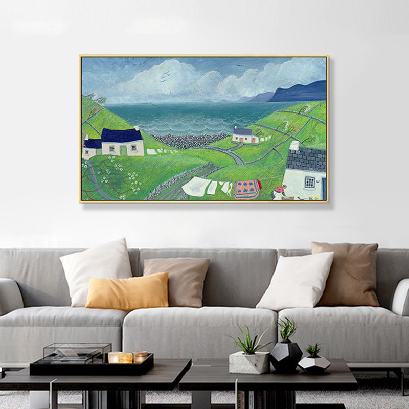 Picturesque Scenery Wall Art Living Room Illustration Farmhouse Canvas in Light Color