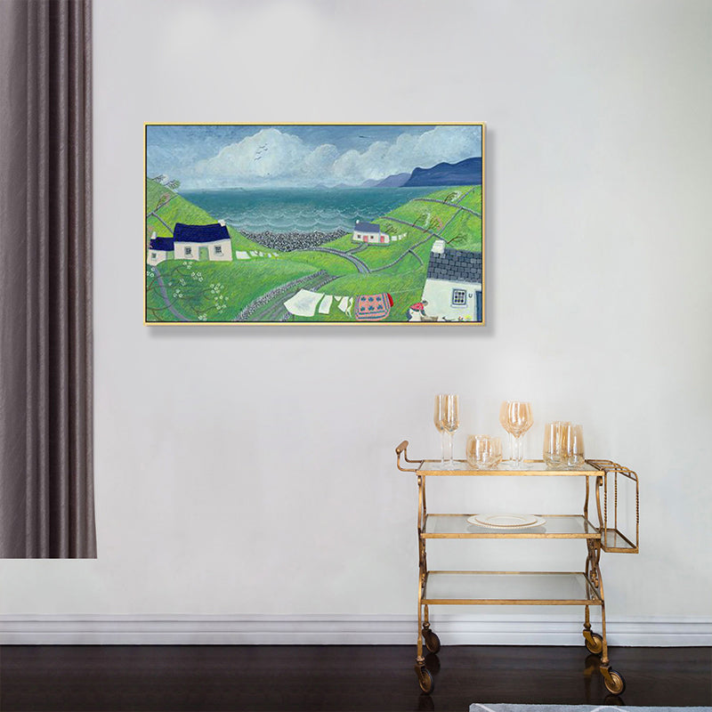 Picturesque Scenery Wall Art Living Room Illustration Farmhouse Canvas in Light Color