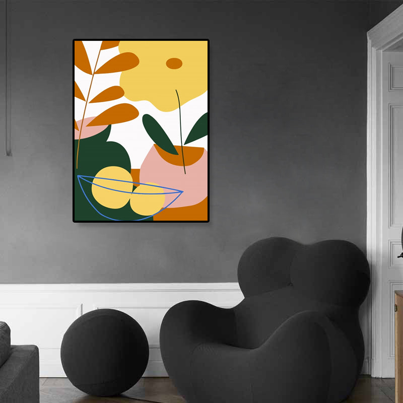 Pastel Still Life Canvas Print Illustration Fruit and Tableware Modern Textured Wall Art