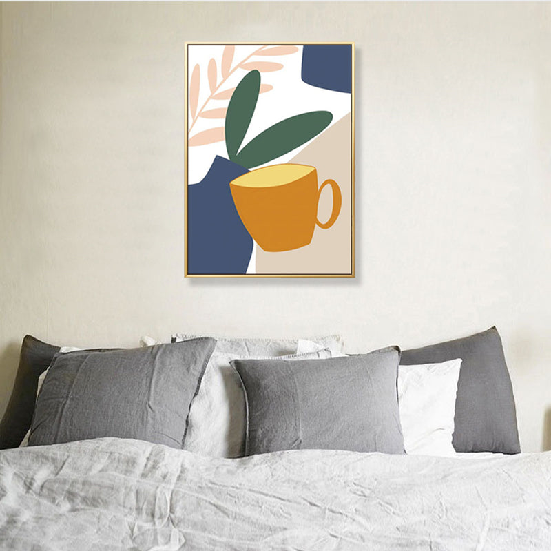 Pastel Still Life Canvas Print Illustration Fruit and Tableware Modern Textured Wall Art