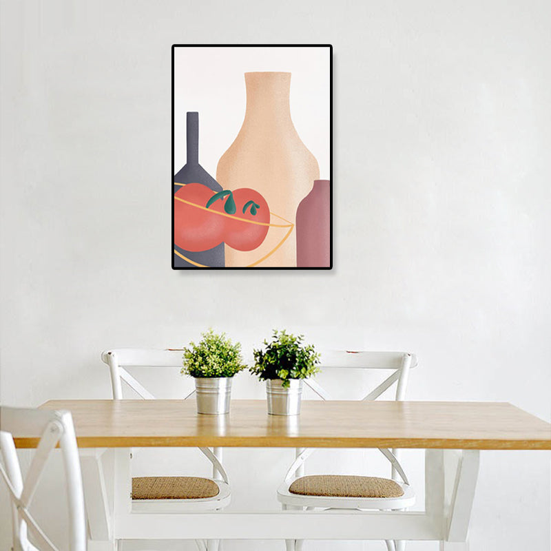 Pastel Still Life Canvas Print Illustration Fruit and Tableware Modern Textured Wall Art